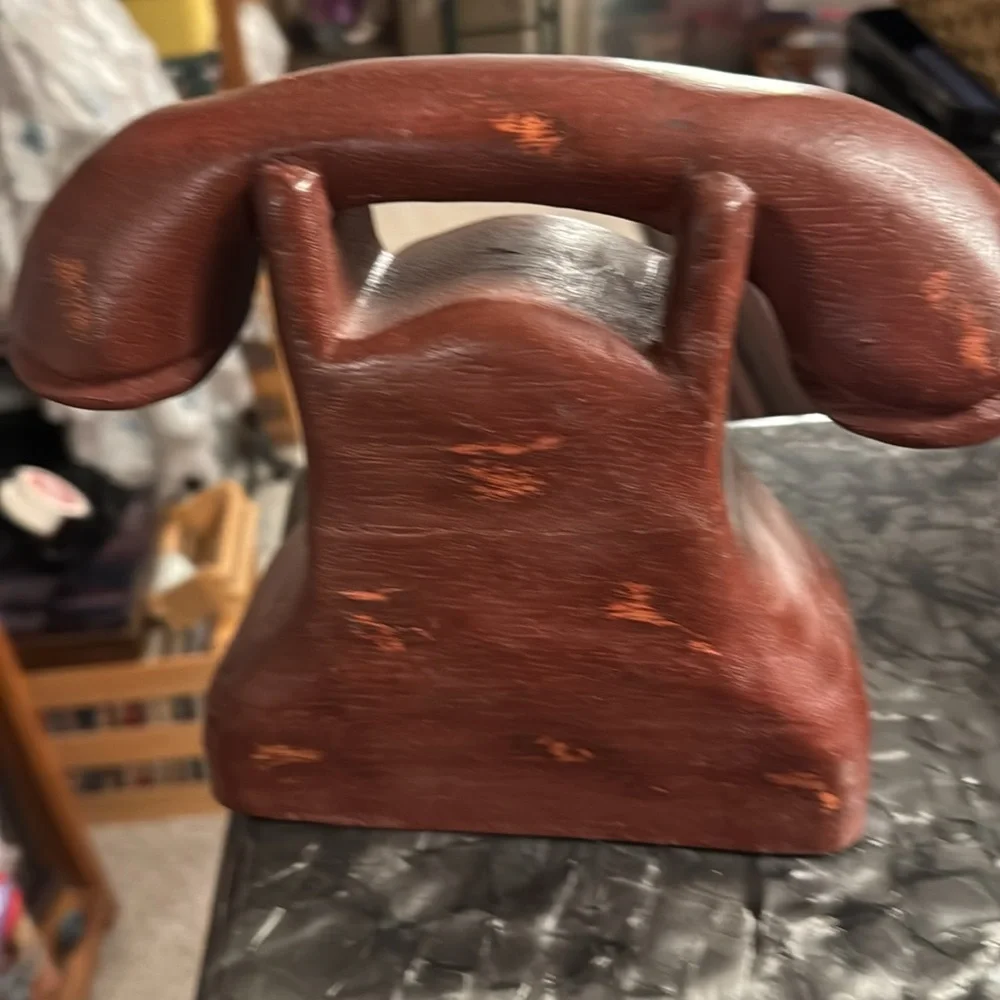 Phones Wooden Carved Vintage Phones Set of 2